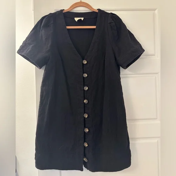 Sezane Black Mini Button-Front Dress - Picture 2 of 6